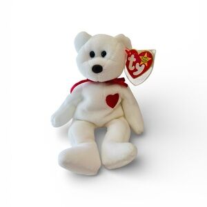 Ty Beanie Baby Valentino Bear White Red Heart Ribbon 1994 Retired PVC Pellets